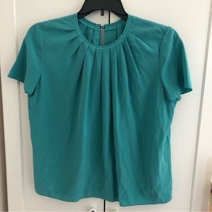 Authentic Burberry 100% silk turquoise pleated collor short sleeves top